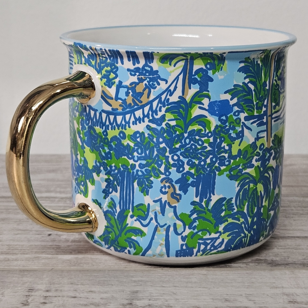Lilly Pulitzer Ceramic Coffee Tea Mug "Let's Flamingle" Surf Blue Flim Flam